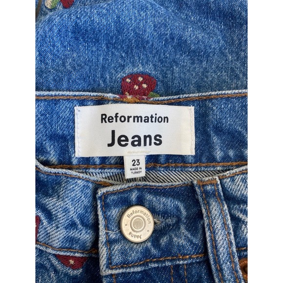 Reformation Mushroom Embroidered High Rise Straight Jeans Size 23 - Picture 9 of 11